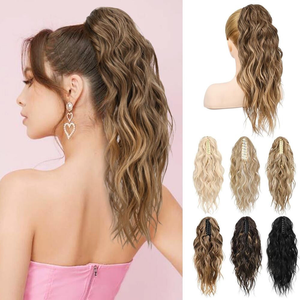 Lonai 18" Ponytail Hair Extension Claw Clip Wavy Curly Messy Long Brown